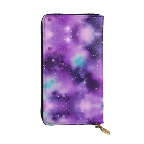 SamLng Magic Galaxy Sky Purple Print Leder Lange Clutch Geldbörse für Frauen - Mode und Leichte Wasserdichte Ledergeldbörse Schwarz Einheitsgröße, Schwarz , Einheitsgröße von SamLng