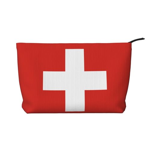 SamLng Make-up-Tasche aus Cord mit Schweizer Flagge, mit Reißverschluss, praktische Tasche für Damen-Make-up von SamLng