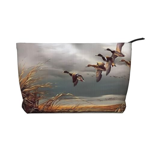 SamLng Make-up-Tasche aus Kord, Jagd, fliegende Wildenten, Kosmetik- und Kulturbeutel, praktische Tasche für Damen-Make-up, Schwarz, Einheitsgröße von SamLng