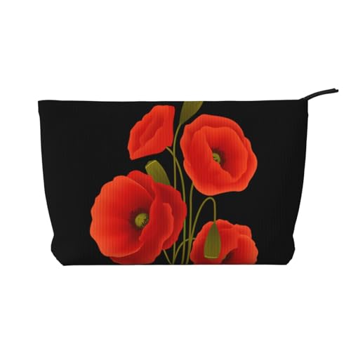 SamLng Make-up-Tasche aus Kord, Mohnblumen, mit Reißverschluss, praktische Tasche für Damen-Make-up, Schwarz, Einheitsgröße von SamLng