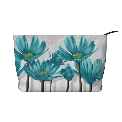 SamLng Make-up-Tasche aus Kord, mit Reißverschluss, praktische Tasche für Damen-Make-up, Blaugrün und Weiß von SamLng