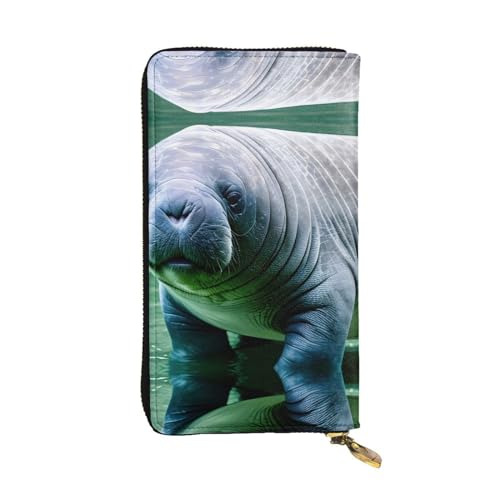 SamLng Manatee Animals Calf Print Leather Long Clutch Wallet for Women - Fashion and Lightweight Waterproof Leather Wallet, Black, One Size, Schwarz , Einheitsgröße von SamLng