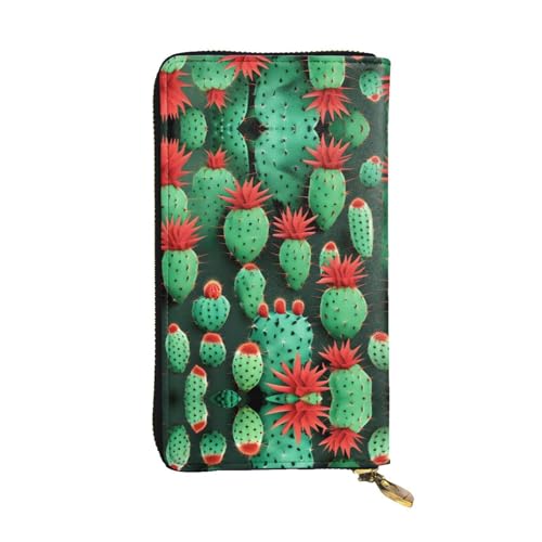 SamLng Many Small Kaktus Kunstdruck Leder Lange Clutch Geldbörse für Frauen - Mode und Leicht Wasserdicht Leder Geldbörse Schwarz Einheitsgröße, Schwarz , Einheitsgröße von SamLng