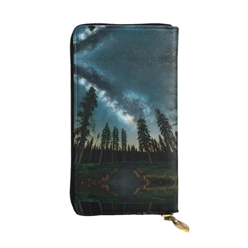 SamLng Night Sky with Trees Print Leather Long Clutch Wallet for Women - Fashion and Lightweight Waterproof Leather Wallet, Black, One Size, Schwarz , Einheitsgröße von SamLng