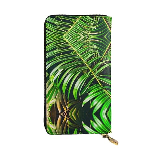 SamLng Palm Tree Green Leaves Print Leather Long Clutch Wallet for Women - Fashion and Lightweight Waterproof Leather Wallet, Black, One Size, Schwarz , Einheitsgröße von SamLng