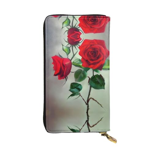 SamLng Red Rose Picture Print Leather Long Clutch Wallet for Women - Fashion and Lightweight Waterproof Leather Wallet, Black, One Size, Schwarz , Einheitsgröße von SamLng