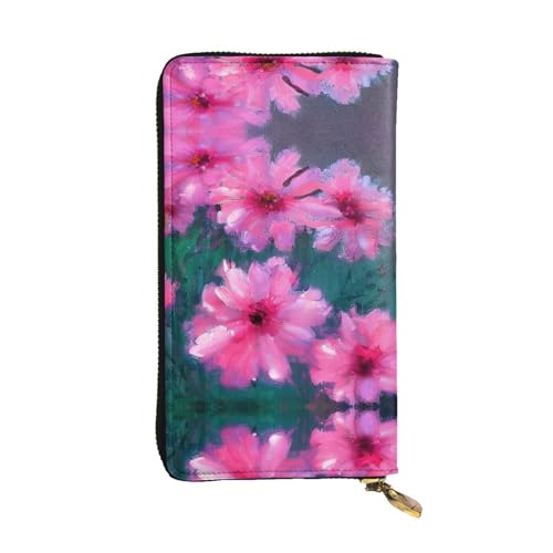 SamLng Rosa Blumen Druck Leder Lange Clutch Geldbörse für Frauen - Mode und Leicht Wasserdicht Leder Geldbörse Schwarz Einheitsgröße, Schwarz , Einheitsgröße von SamLng