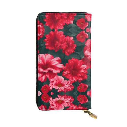 SamLng Rot Rosa Blumen Druck Leder Lange Clutch Geldbörse für Frauen - Mode und Leicht Wasserdicht Leder Geldbörse Schwarz Einheitsgröße, Schwarz , Einheitsgröße von SamLng