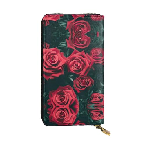 SamLng Rote Rose Print Leder Lange Clutch Geldbörse für Frauen - Mode und Leichte Wasserdichte Ledergeldbörse Schwarz Einheitsgröße, Schwarz , Einheitsgröße von SamLng