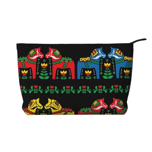 SamLng Runner Make-up-Tasche aus schwedischem Dala-Pferd, Kord, mit Reißverschluss, praktische Tasche für Damen-Make-up von SamLng