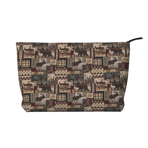 SamLng Rustikale Lodge Bear Make-up-Tasche aus Cord – Kosmetik- und Kulturbeutel mit Reißverschluss – praktische Tasche für Damen-Make-up von SamLng