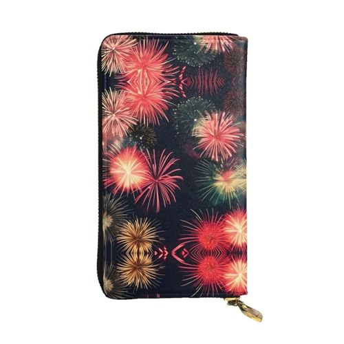 SamLng Schöne Feuerwerk Print Leder Lange Clutch Geldbörse für Damen - Mode und Leicht Wasserdicht Leder Geldbörse Schwarz Einheitsgröße, Schwarz , Einheitsgröße von SamLng