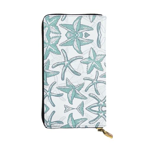 SamLng Seestern Print Leder Lange Clutch Geldbörse für Frauen - Mode und Leichte Wasserdichte Ledergeldbörse Schwarz, Einheitsgröße, Schwarz , Einheitsgröße von SamLng