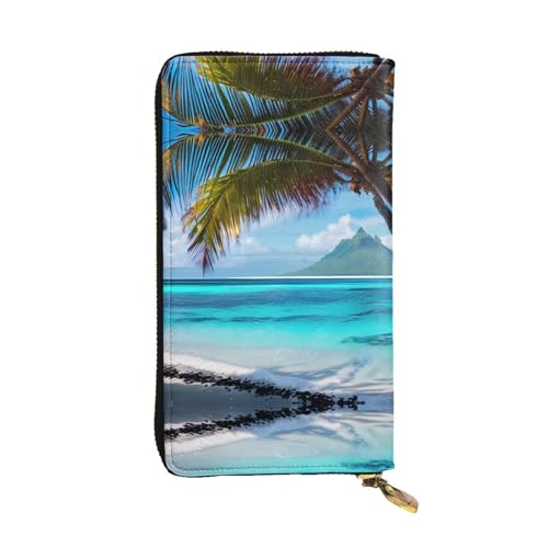 SamLng Tahiti Beach Print Leder Lange Clutch Geldbörse für Frauen - Mode und Leichte Wasserdichte Ledergeldbörse Schwarz, Einheitsgröße, Schwarz , Einheitsgröße von SamLng