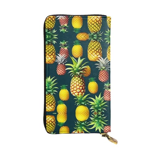 SamLng Tropical Fruits Ananas Print Leder Lange Clutch Geldbörse für Frauen - Mode und Leicht Wasserdicht Leder Geldbörse Schwarz Einheitsgröße, Schwarz , Einheitsgröße von SamLng