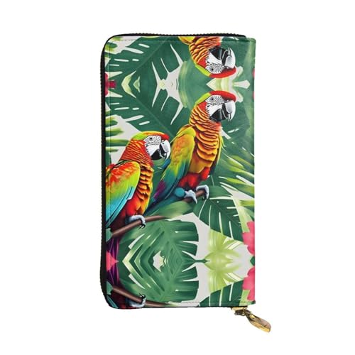 SamLng Tropische Blume Blatt Papagei Druck Leder Lange Clutch Geldbörse für Frauen - Mode und Leicht Wasserdicht Leder Geldbörse Schwarz Einheitsgröße, Schwarz , Einheitsgröße von SamLng