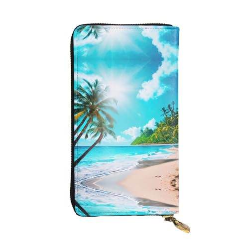 SamLng Tropischer Ozean Strand Thema Druck Leder Lange Clutch Geldbörse für Frauen - Mode und Leichte Wasserdichte Ledergeldbörse Schwarz, Einheitsgröße, Schwarz , Einheitsgröße von SamLng