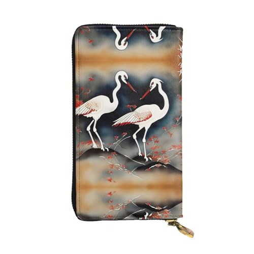 SamLng Two Japanese Cranes flying traditional painting Print Leather Long Clutch Wallet for Women - Fashion and Lightweight Waterproof Leather Wallet, Black, One Size, Schwarz , Einheitsgröße von SamLng