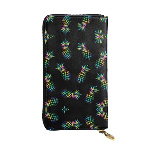 SamLng Vintage Ananas (2) Print Leder Lange Clutch Wallet - Modische, personalisierte und langlebige Münztasche, Schwarz , Einheitsgröße von SamLng