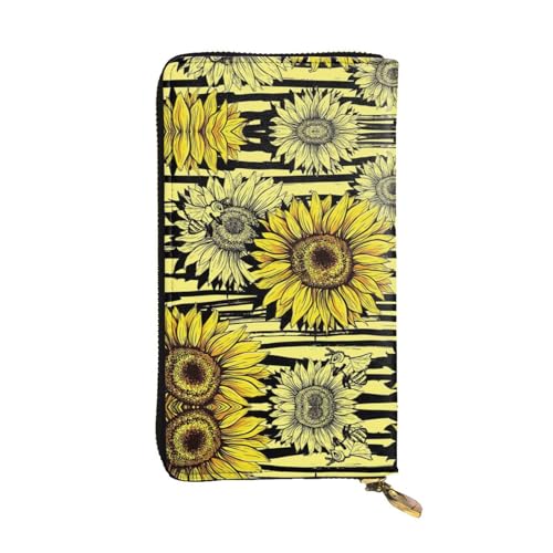 SamLng Vintage Bees Sunflowe Print Leder Lange Clutch Geldbörse - Modische, personalisierte und langlebige Münztasche, Schwarz , Einheitsgröße von SamLng