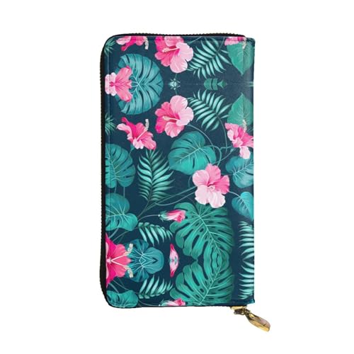 SamLng Vintage Hawaii Pink Flower Print Leder Lange Clutch Geldbörse - Modische, personalisierte und langlebige Münztasche, Schwarz , Einheitsgröße von SamLng