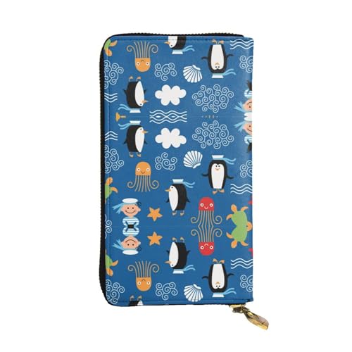 SamLng Vintage Pinguin Turtle Print Leder Lange Clutch Wallet - Modische, personalisierte und langlebige Münztasche, Schwarz , Einheitsgröße von SamLng
