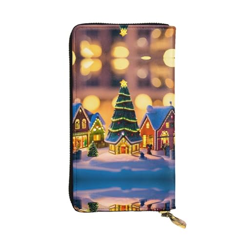 SamLng Weihnachten Dorf Print Leder Lange Clutch Geldbörse für Frauen - Mode und Leicht Wasserdicht Leder Geldbörse Schwarz One Size, Schwarz , Einheitsgröße von SamLng