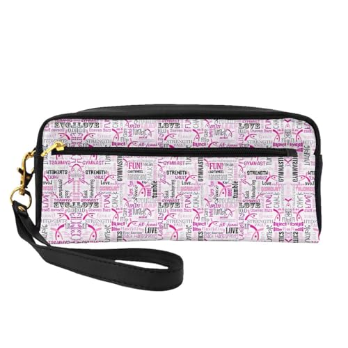 SamLng Wiederverwendbare Kosmetik-Make-up-Tasche – Gymnastik rosa Druck Leder kleine Make-up-Tasche für Reisen, Kulturbeutel Organizer mit Reißverschluss, Schwarz, Einheitsgröße von SamLng