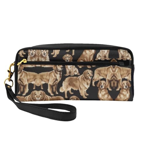 SamLng Wiederverwendbare Kosmetiktasche – Golden Retrievers Print Leder Kleine Make-up-Tasche für Reisen, Kulturbeutel Organizer mit Reißverschluss, Schwarz, Einheitsgröße von SamLng