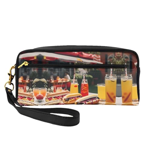 SamLng Wiederverwendbare Kosmetiktasche – Hot Dogs und Limonade Print Leder kleine Make-up-Tasche für Reisen, Kulturbeutel Organizer mit Reißverschluss, Schwarz, Einheitsgröße von SamLng