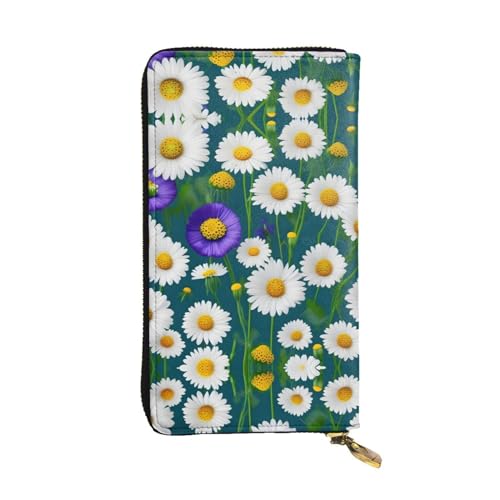 SamLng Wild Flowers and Daisies Print Leather Long Clutch Wallet for Women - Fashion and Lightweight Waterproof Leather Wallet, Black, One Size, Schwarz , Einheitsgröße von SamLng