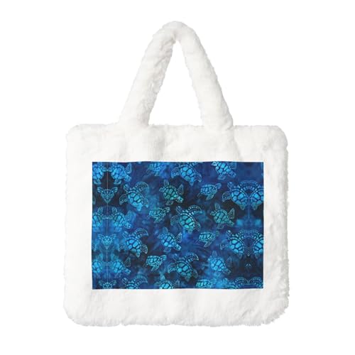 Sea Turtle-Blue Plüsch Handtasche für Damen - Große Münztasche, Geldbörse und Klettverschluss-Zubehör - Perfektes Geschenk für Frauen, weiß, Einheitsgröße Sea Turtle-Blue Plüsch Handtasche für Damen - Große Münztasche, Geldbörse und Klettverschluss-Zubehör - Perfektes Geschenk für Frauen, weiß, Einheitsgröße von SamLng