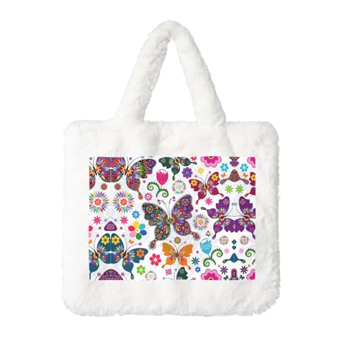 Spring Floral Butterfly Plüsch Handtasche für Damen - Große Münztasche, Geldbörse und Klettverschluss Zubehör - Perfektes Geschenk für Frauen, weiß, Einheitsgröße Spring Floral Butterfly Plüsch Handtasche für Damen - Große Münztasche, Geldbörse und Klettverschluss Zubehör - Perfektes Geschenk für Frauen, weiß, Einheitsgröße von SamLng