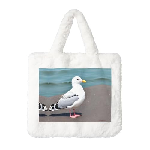 Süße Möwen-Plüsch-Handtasche – perfekt für Herbst & Winter, ideal als Münzbeutel, ideales Geschenk für Weihnachten und Valentinstag, Weiß, Einheitsgröße von SamLng