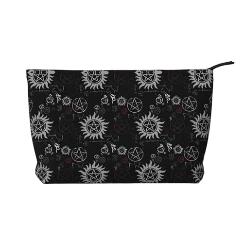 Supernatural Symbols Make-up-Tasche aus schwarzem Cord – Kosmetik- und Kulturbeutel mit Reißverschluss – praktische Tasche für Damen-Make-up, Schwarz, Einheitsgröße von SamLng