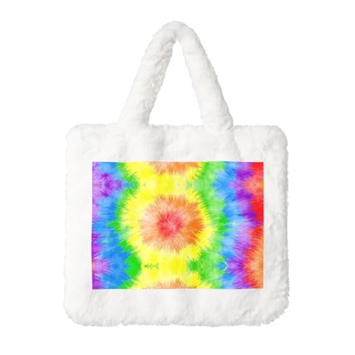 Tie Dye Plüsch Handtasche für Damen - Große Münztasche, Geldbörse und Klettverschluss Zubehör - Perfektes Geschenk für Frauen, weiß, Einheitsgröße Tie Dye Plüsch Handtasche für Damen - Große Münztasche, Geldbörse und Klettverschluss Zubehör - Perfektes Geschenk für Frauen, weiß, Einheitsgröße von SamLng