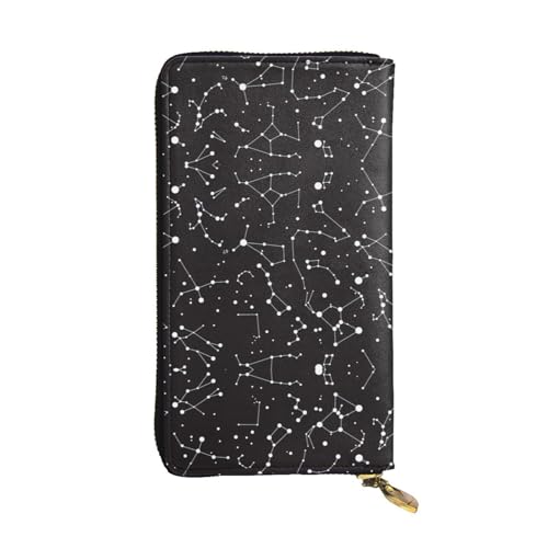 Vintage Starry Divination Constellation Print Leather Long Clutch Wallet - Fashionable, Personalized and Durable Coin Pocket, Schwarz , Einheitsgröße von SamLng
