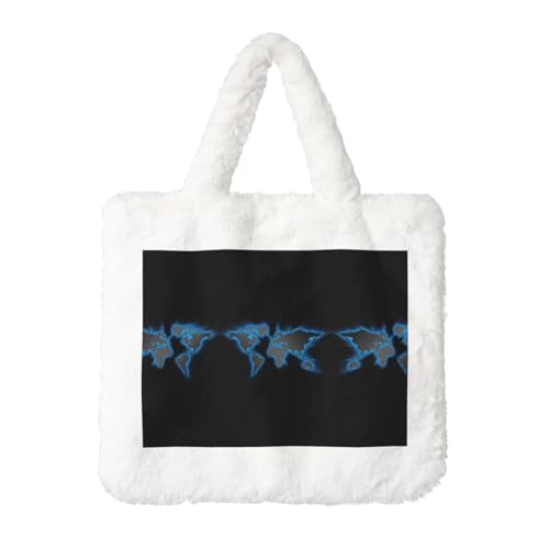 Weltkarte Plüsch Handtasche für Damen - Große Münztasche, Geldbörse und Klettverschluss-Zubehör - Perfektes Geschenk für Frauen, weiß, Einheitsgröße Weltkarte Plüsch Handtasche für Damen - Große Münztasche, Geldbörse und Klettverschluss-Zubehör - Perfektes Geschenk für Frauen, weiß, Einheitsgröße von SamLng