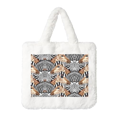 Zebra und Giraffe Plüsch Handtasche für Damen - Große Münztasche, Geldbörse und Klettverschluss Zubehör - Perfektes Geschenk für Frauen, weiß, Einheitsgröße Zebra und Giraffe Plüsch Handtasche für Damen - Große Münztasche, Geldbörse und Klettverschluss Zubehör - Perfektes Geschenk für Frauen, weiß, Einheitsgröße von SamLng