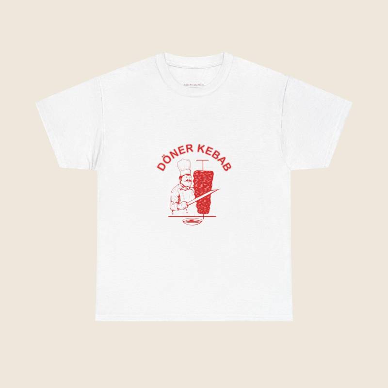 Döner Kebab T-Shirt | Weißes Unisex Meme Shirt Mit Rotem Grafikdruck von SamProductionsCo