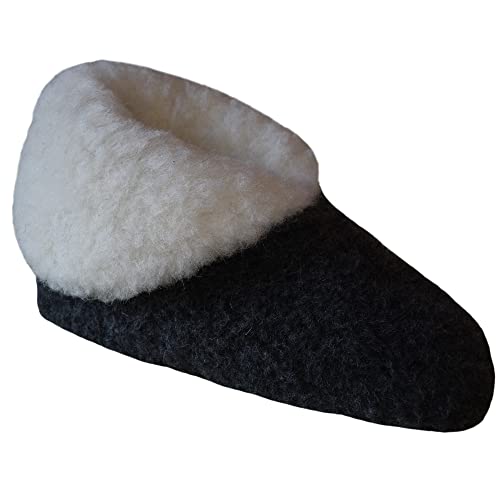 SamWo, 100% reine Schafwolle Hausschuhe Wollhausschuhe Fußwärmer Hüttenschuhe Stiefel schwarz Premium, FW Yeti (49-50 EU, schwarz, numeric_49) von SamWo