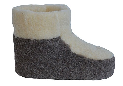 SamWo, Schafwoll-Wohlfühl-Hausschuh/Pantoffeln Fußwärmer Unisex, weiche rutschfeste Sohle, Floor 100% Merinowolle wollweiß/braun, Bootis 47-48 von SamWo