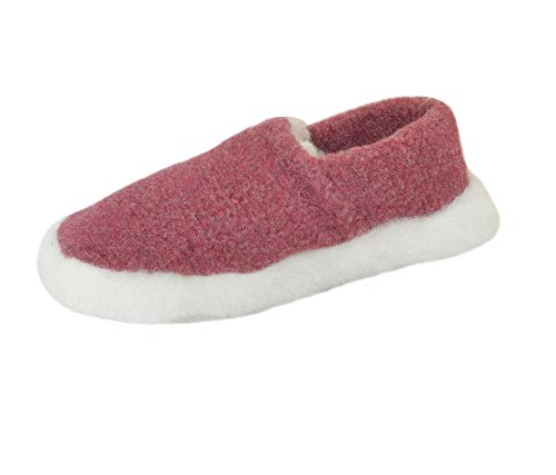 SamWo, Schafwoll-Wohlfühl-Hausschuh/Pantoffeln Unisex,weiche rutschfeste Sohle,100% Schafwolle Größe: 37-48 (41-42, weinrot/wollweiß) von SamWo