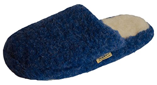 SamWo Schafwoll-Wohlfühl-Hausschuhe Pantoffeln,weiche rutschfeste Sohle,100% Schafwolle, 45/46 EU, Blau von SamWo