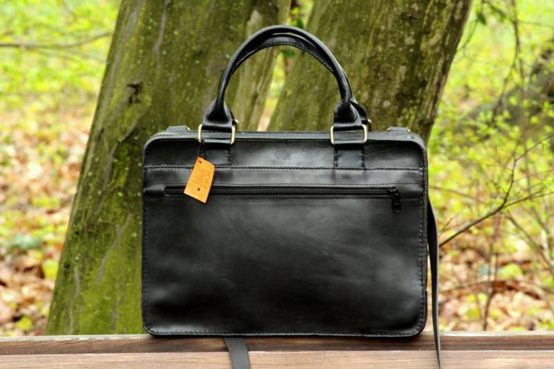 Handgemachte Leder Reißverschluss Aktentasche - Henkel Zipper Binder Karabiner Abnehmbarer Gürtel Passend Für Macbook 13" von SamakLeder