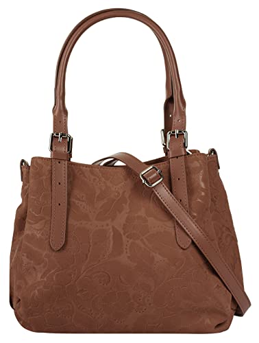 Samantha Look Handtasche Echt Leder Damen | Made in Italy | elegante Henkeltasche | Umhängetasche mit Floralprägung | 021690 von Samantha Look