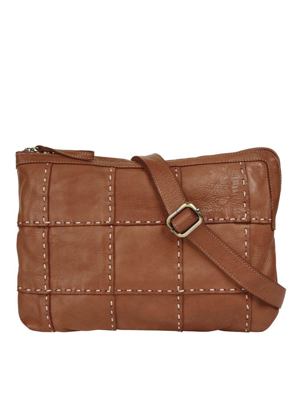 Samantha Look Umhängetasche Damen Leder kariert, cognac von Samantha Look