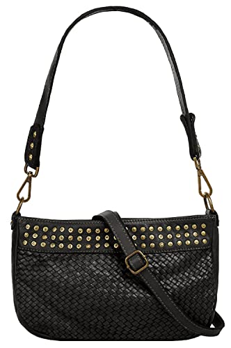 Samantha Look Umhängetasche Echt Leder Damen | Made in Italy | Crossbody mit Flechtoptik | Abendtasche mit Nietenverzierung | wandelbare Partytasche schwarz | 021381 Samantha Look Umhängetasche Echt Leder Damen | Made in Italy | Crossbody mit Flechtoptik | Abendtasche mit Nietenverzierung | wandelbare Partytasche schwarz | 021381 von Samantha Look