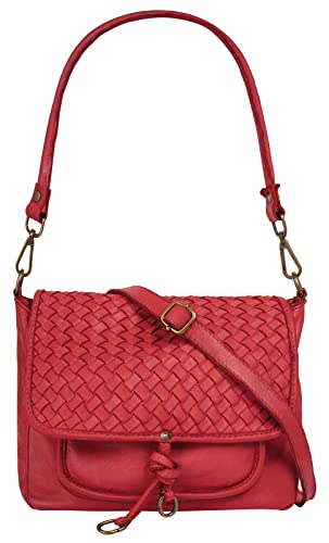 Samantha Look Umhängetasche echt Leder Damen | Made in Italy | Vintage Ledertasche | Handtasche mit Flechtdesign | Schultertasche 2in1 | 021378 von Samantha Look