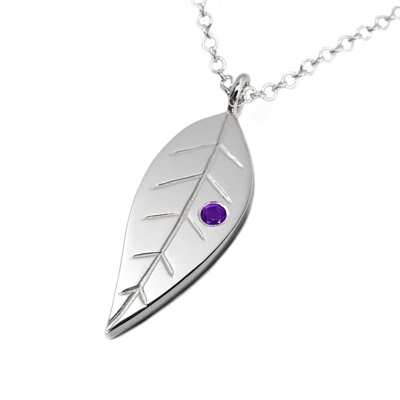Amethyst Blatt Halskette Anhänger in Sterling Silber von SamaritanJewelers